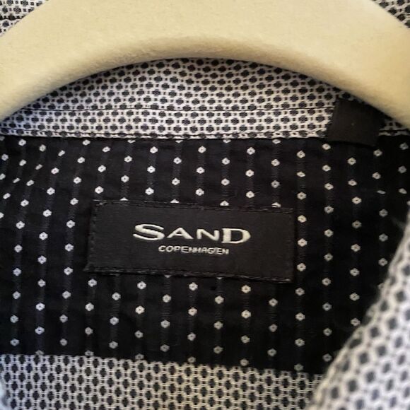 Sand Copenhagen‎ Mens 44 US Large Casual Shirt Button Up Black White 100% Cotton - Picture 4 of 10